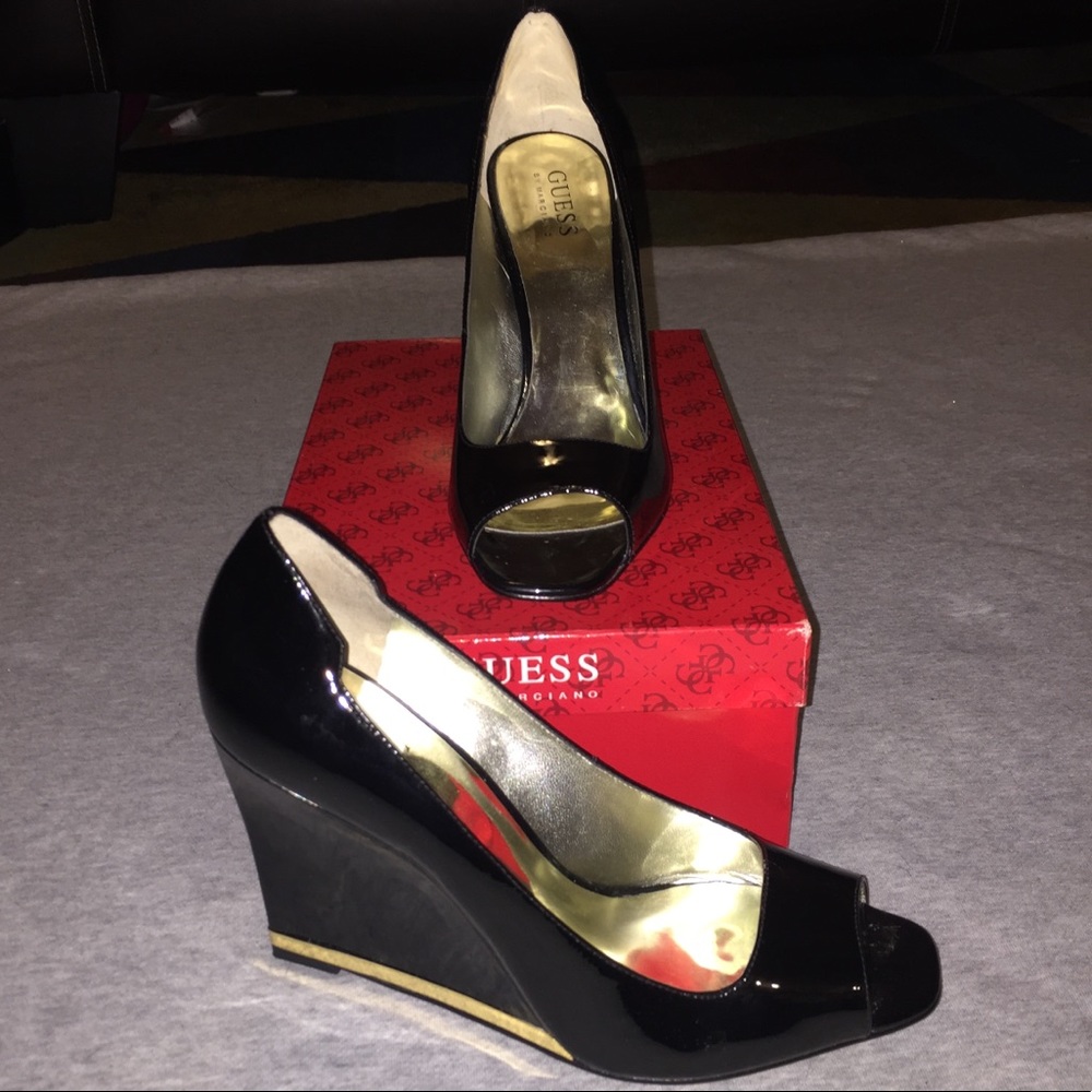 Guess peep toe wedges